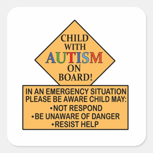 自動車の自閉症の子どもを乗せた子ども スクエアシール (正面)