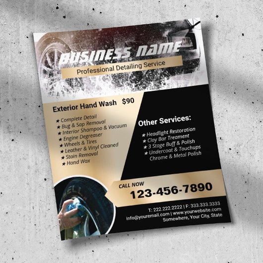 自動車の詳細洗車プロフェッショナル洗浄金ゴールド チラシ