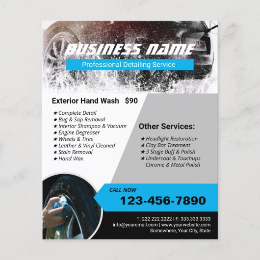 自動車の詳細洗車プロフェッショナル洗浄 チラシ (正面)