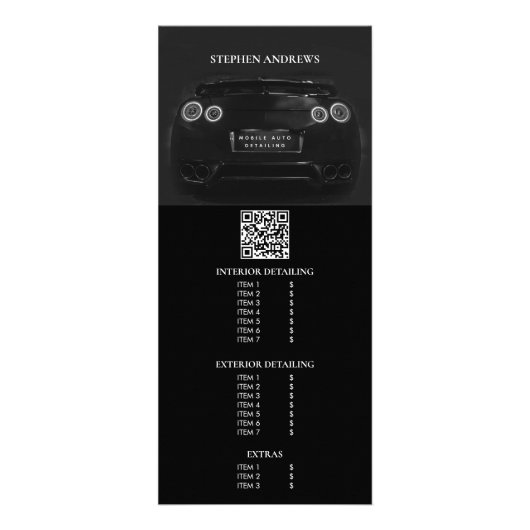 自動車の詳細清掃修理価格リスト ラックカード (正面)