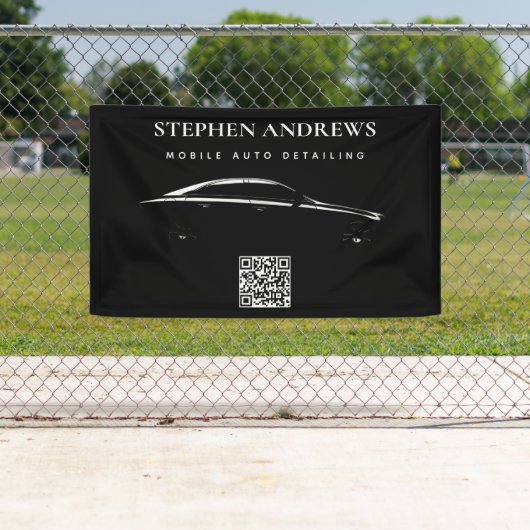 自動車の詳細清掃 自動車修理 ロゴ QRコード 横断幕 (インサイチュ)