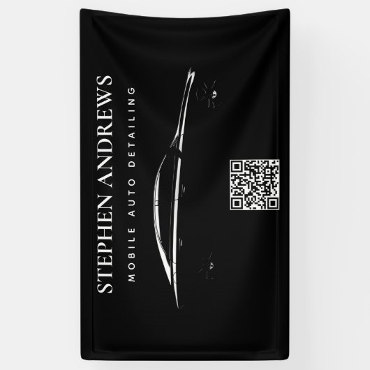 自動車の詳細清掃 自動車修理 ロゴ QRコード 横断幕 (縦)