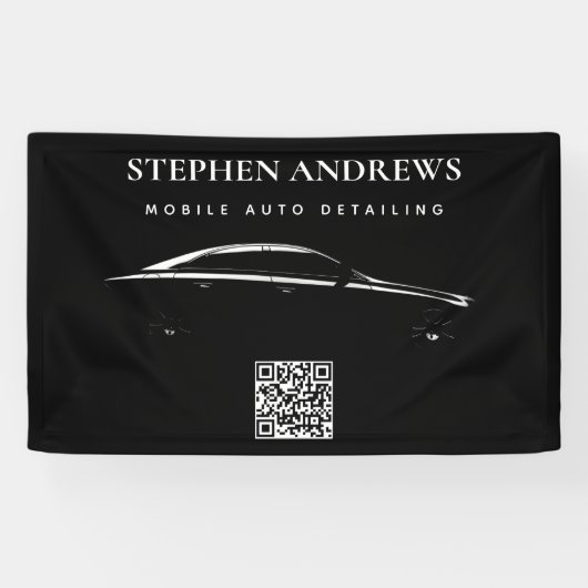 自動車の詳細清掃 自動車修理 ロゴ QRコード 横断幕 (横)