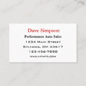 自動車の詳細 名刺 (裏面)