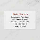 自動車の詳細 名刺 (裏面)