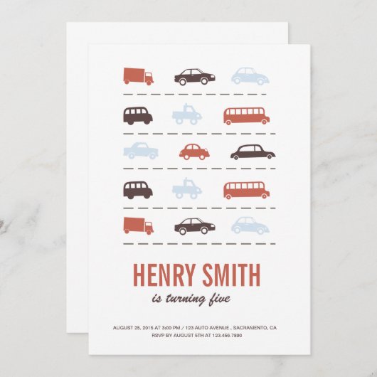 自動車の誕生日パーティーへの招待 招待状 (正面/裏面)
