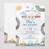 自動車の誕生日パーティー招待状 輸送をテーマに 招待状 (正面/裏面)