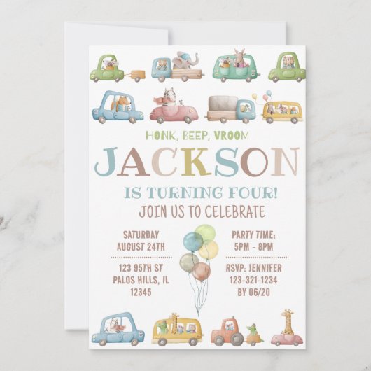 自動車の誕生日招待状 トラックカード 招待状 (正面)