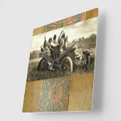 自動車を運転するアパッチとジェロニモ スクエア壁時計 (傾斜)