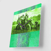 自動車を運転するアパッチとジェロニモ スクエア壁時計 (傾斜)