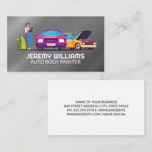 自動車イラストレーション | 整備士技術者 名刺 (正面/裏面)