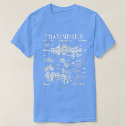 自動車エンジントランスミッションヴィンテージ特許 Tシャツ (デザイン正面)