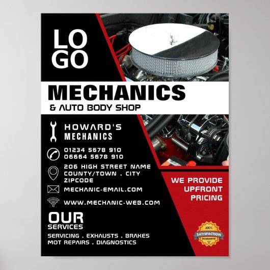 自動車エンジン、自動車整備士&修理広告ズ ポスター (正面)