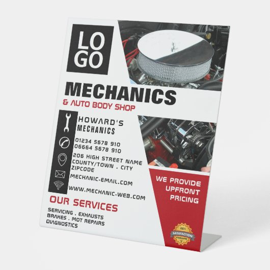 自動車エンジン、自動車整備士&修理広告ズ 台座サイン (正面)