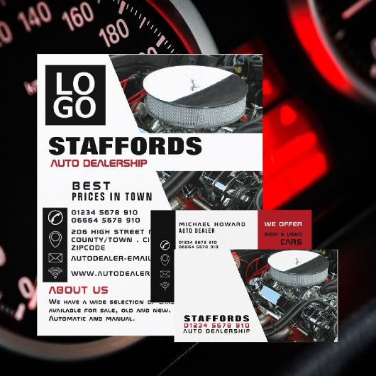 自動車エンジン、自動車販売店 名刺