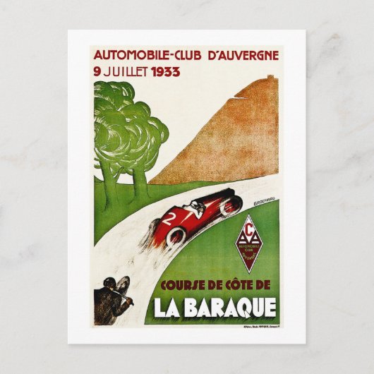 自動車クラブD'Auvergne 1933年 ポストカード (正面)