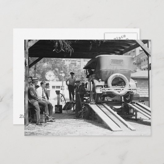 自動車サービスステーション、1924。ヴィンテージ写真 ポストカード (正面/裏面)