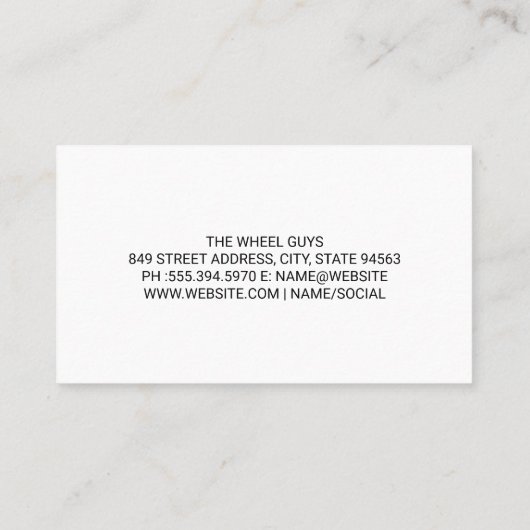 自動車タイヤ市松模様にレース旗 名刺 (裏面)