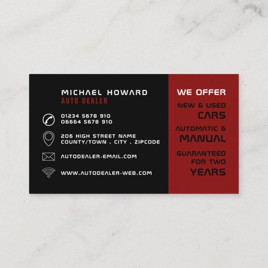 自動車ディーラー、カーホイールデザイン 名刺 (裏面)