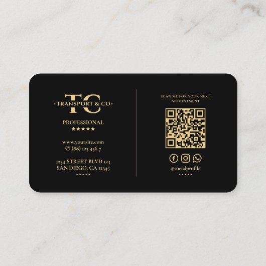 自動車ドライバー輸送黒フェイク金ゴールドモダン 名刺 (裏面)