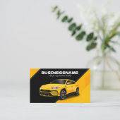 自動車パーツ車のの詳細を示す黒と黄色の車 名刺 (スタンド正面)