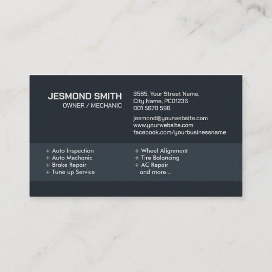 自動車両修理 – 整備士 名刺 (裏面)