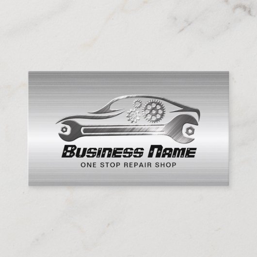 自動車修理プロフェッショナル車の整備士金属 名刺 (正面)