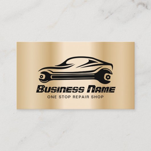 自動車修理モダン金ゴールド車の整備士 名刺 (正面)