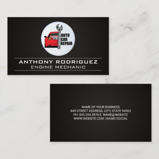 自動車修理ロゴ |カーボンファイバー名刺 名刺 (正面/裏面)