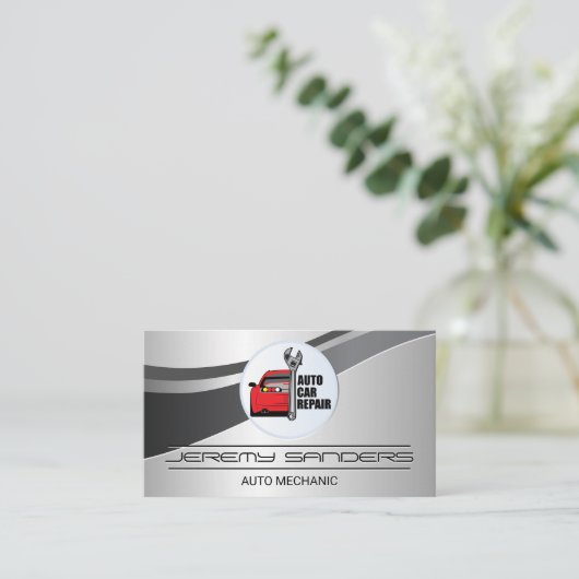 自動車修理ロゴ |整備士レンチ 名刺 (スタンド正面)