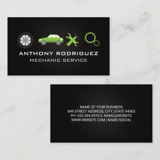 自動車修理ロゴ | 炭素繊維バックグラウンド 名刺 (正面/裏面)