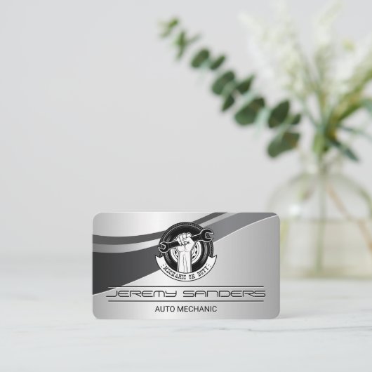 自動車修理ロゴ | 義務整備士 名刺 (スタンド正面)