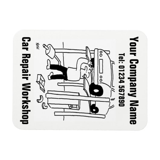 自動車修理ワークショップ漫画 マグネット (横)