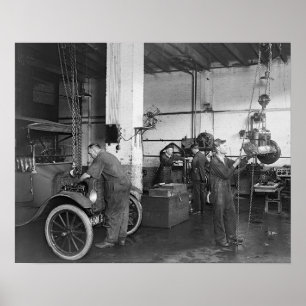 自動車修理工場、1919年。ヴィンテージ写真 ポスター