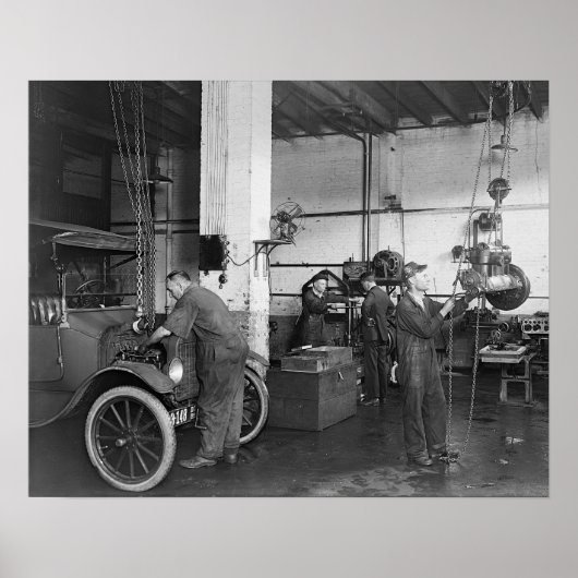 自動車修理工場、1919年。ヴィンテージ写真 ポスター (正面)