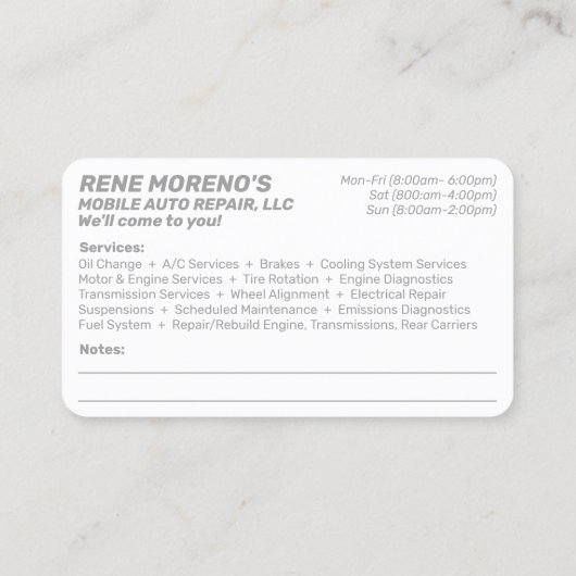 自動車修理整備士2面 名刺 (裏面)