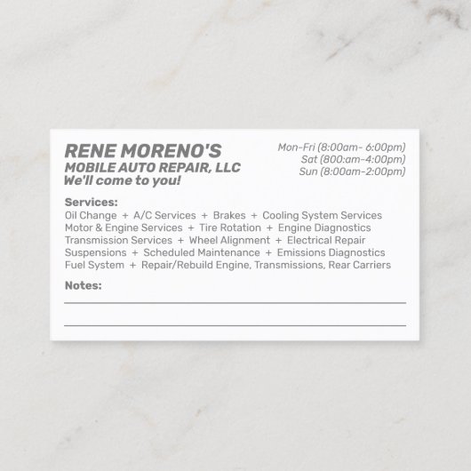 自動車修理整備士2面 名刺 (裏面)