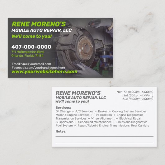 自動車修理整備士2面 名刺 (正面/裏面)