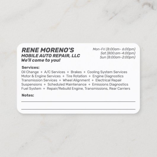 自動車修理整備士2面 名刺 (裏面)