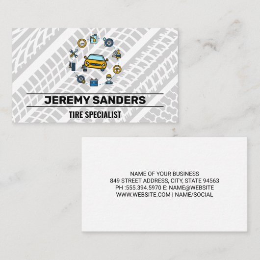自動車修理部品とサービスアイコン |タイヤマーク 名刺 (正面/裏面)