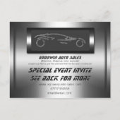 自動車売上高のイベントの招待-フェイクな金属、自動ロゴ インビテーションポストカード (正面)