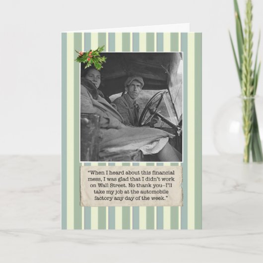 自動車工場労働者が付いている財政危機のクリスマスカード シーズンカード (正面)