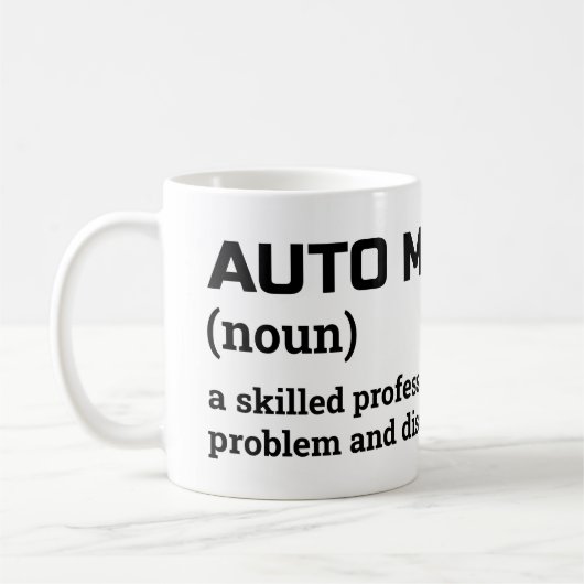自動車整備士のコーヒーマグ - 面白い仕事の定義 コーヒーマグカップ (左)