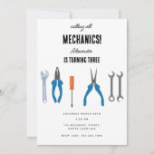 自動車整備士の工具 男の子の誕生日パーティー 招待状 (正面)