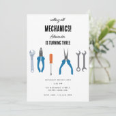 自動車整備士の工具 男の子の誕生日パーティー 招待状 (スタンド正面)