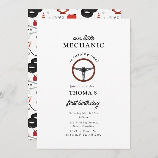 自動車整備士の工具 男の子 誕生日 招待状 (正面/裏面)