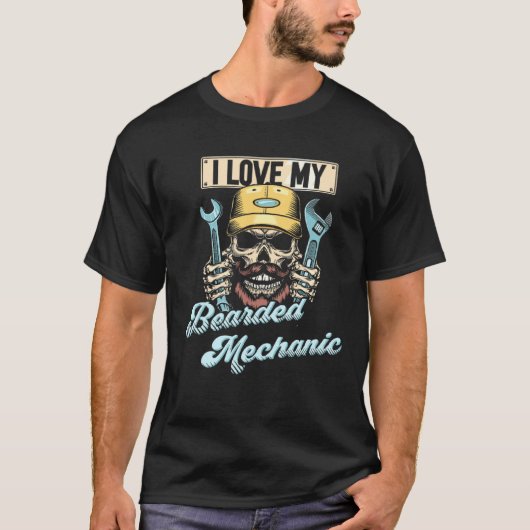 自動車整備士車ガイ車I愛する私のひげを生やしたメカン Tシャツ (正面)