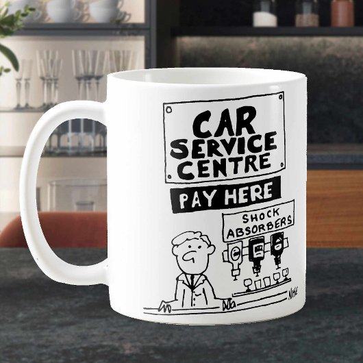 自動車整備工場の会計カウンター コーヒーマグカップ