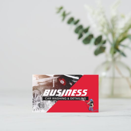 自動車洗浄車の赤クリーニングの詳細 名刺 (スタンド正面)