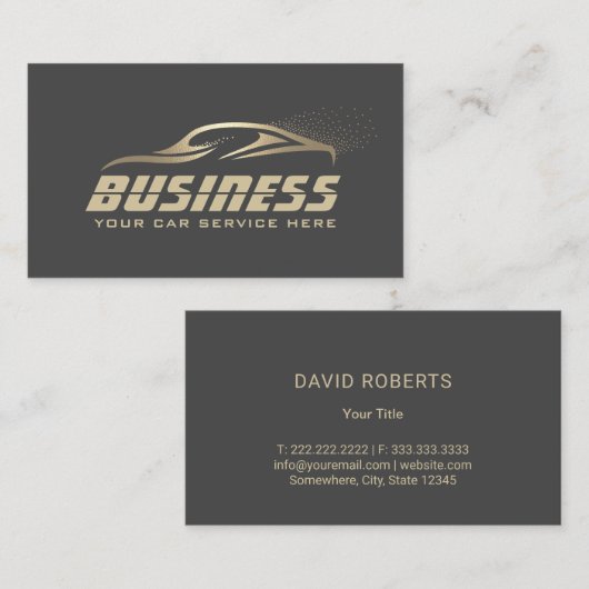 自動車洗車の浄金ゴールドとグレーの詳細 名刺 (正面/裏面)